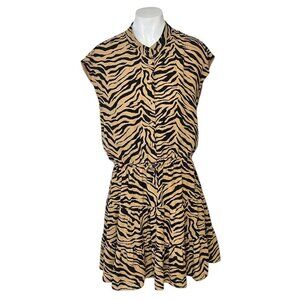 Rebecca Minkoff Zebra Print A-Line Mini Dress, Tie Waist, Button Front, XS